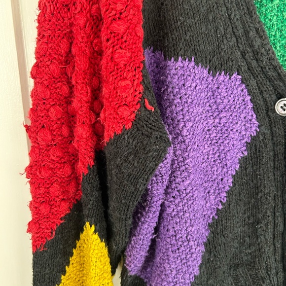 VintageLiz Black Knit Cardigan with Red, Green, Purple & Yellow Panels - Picture 4 of 8